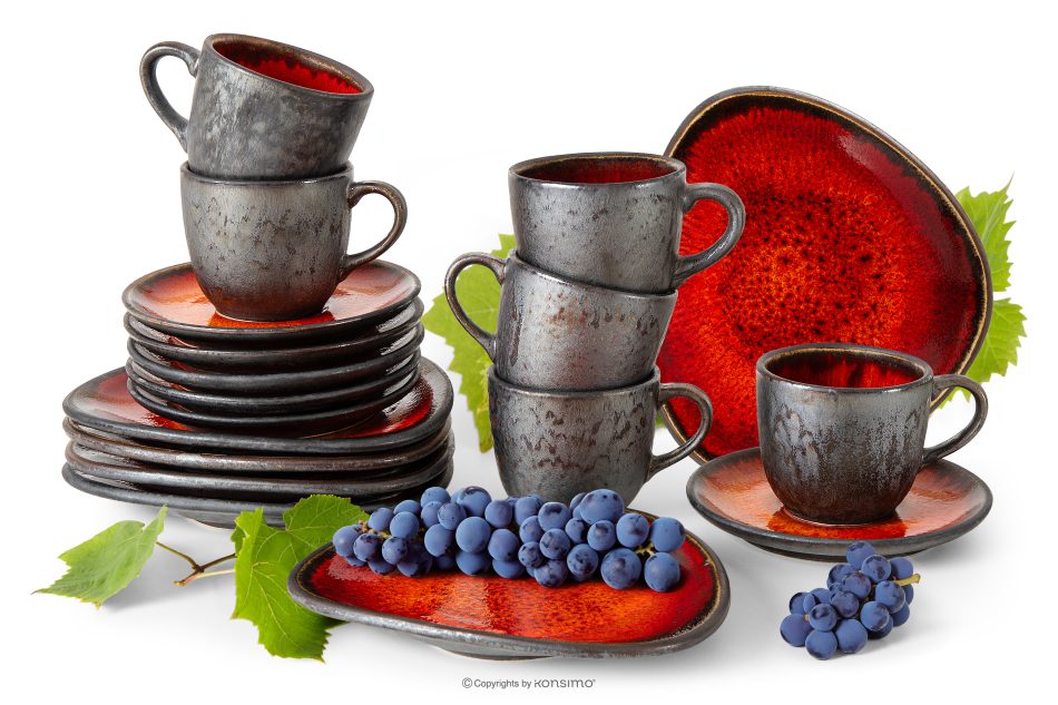 PRIMA Handglasiertes Kaffeegeschirr 6 Personen (18 tlg.) rot rot - Foto 0