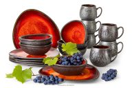 Handglasiertes Frühstücksset 6 Personen (18 tlg.) rot