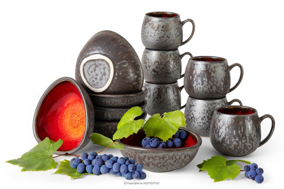 PRIMA Handglasiertes Loft-Frühstücksset 6 Personen (12 tlg.) rot rot - Foto 0