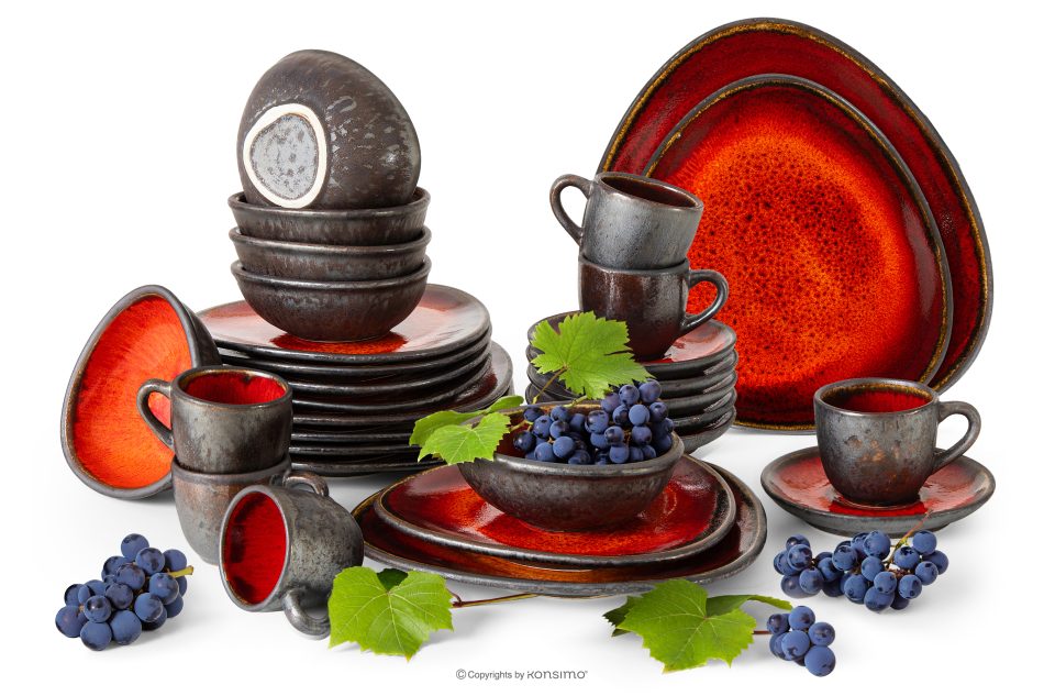 PRIMA Kombiservice aus handglasierter Keramik für 6 Personen (30 tlg.) rot rot - Foto 0