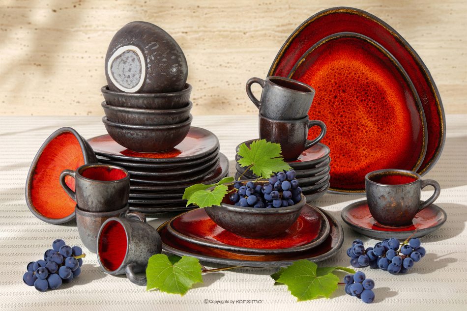 PRIMA Kombiservice aus handglasierter Keramik für 6 Personen (30 tlg.) rot rot - Foto 1