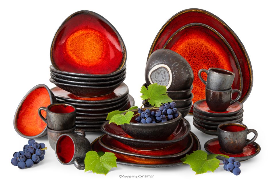 PRIMA Kombiservice aus handglasierter Keramik für 6 Personen (36 tlg.) rot rot - Foto 0