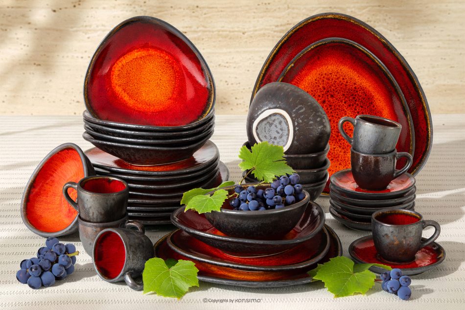 PRIMA Kombiservice aus handglasierter Keramik für 6 Personen (36 tlg.) rot rot - Foto 1