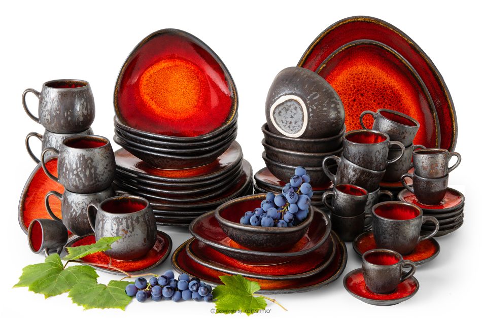 PRIMA Kombiservice aus Keramik handglasiert 6 Personen (60 tlg.) rot rot - Foto 0