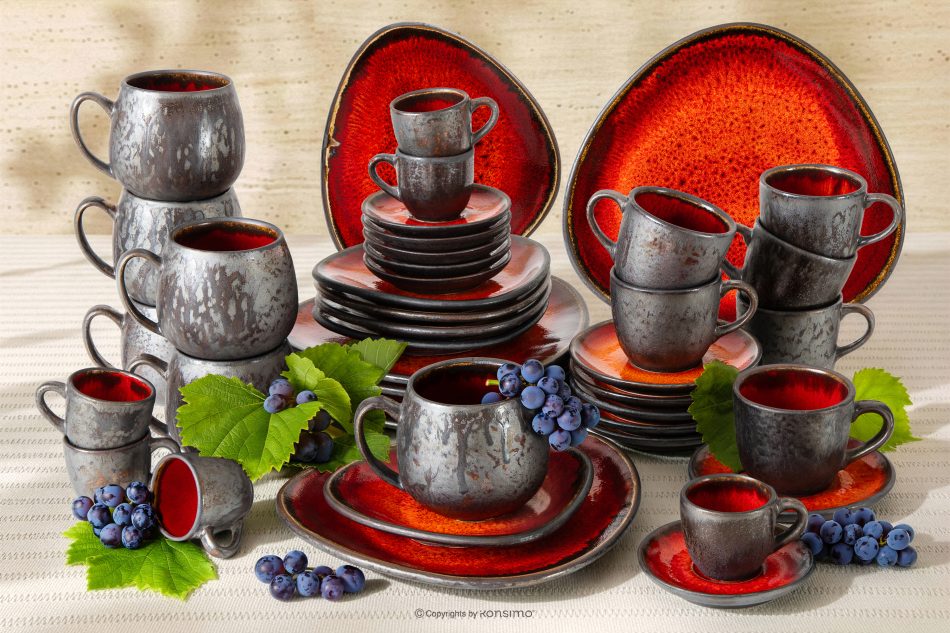 PRIMA Kaffeeservice mit Frühstücksset für 6 Personen (42 tlg.) rot rot - Foto 1