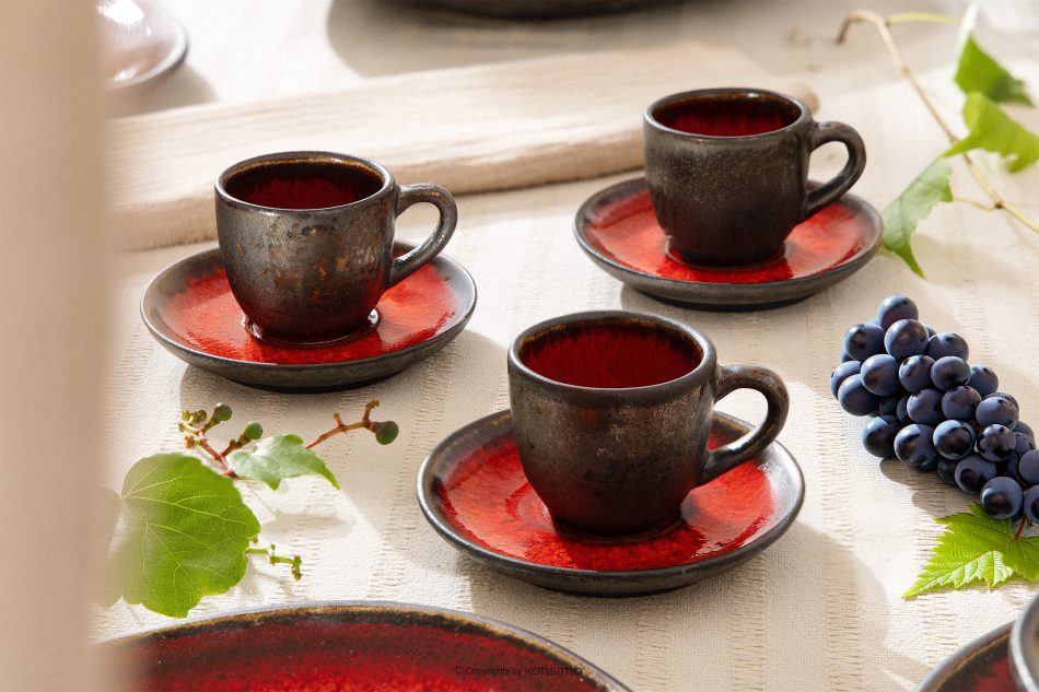 PRIMA Kaffeeservice mit Frühstücksset für 6 Personen (42 tlg.) rot rot - Foto 30