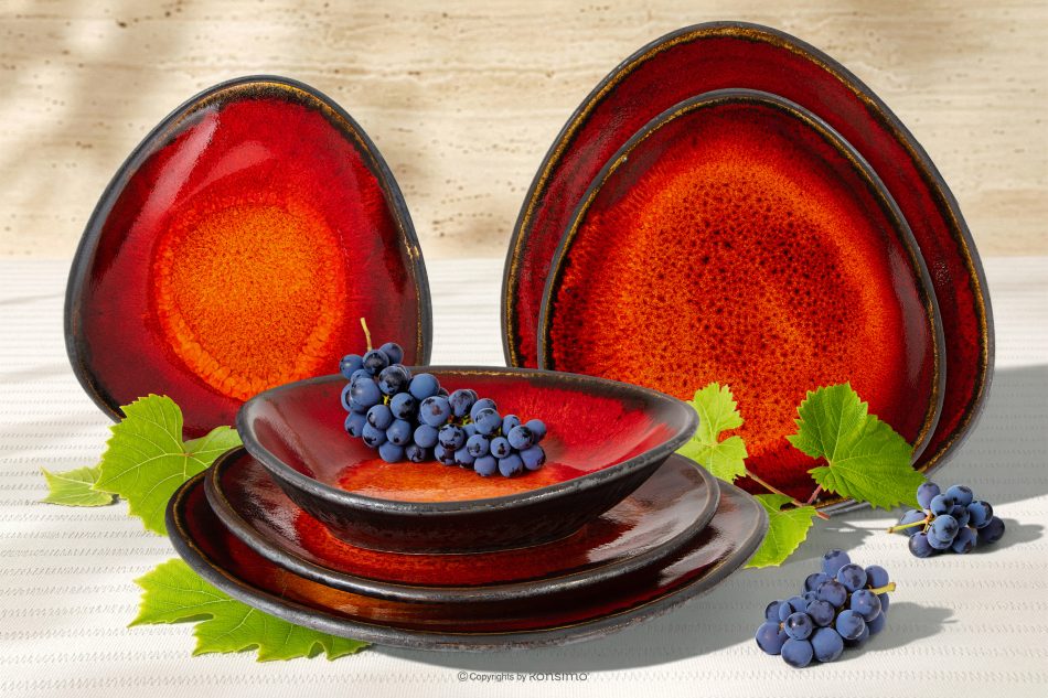 PRIMA Handglasiertes Geschirrset für 2 Personen (6 tlg.) rot rot - Foto 1