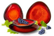 Handglasiertes Geschirrset für 2 Personen (4 tlg.) rot