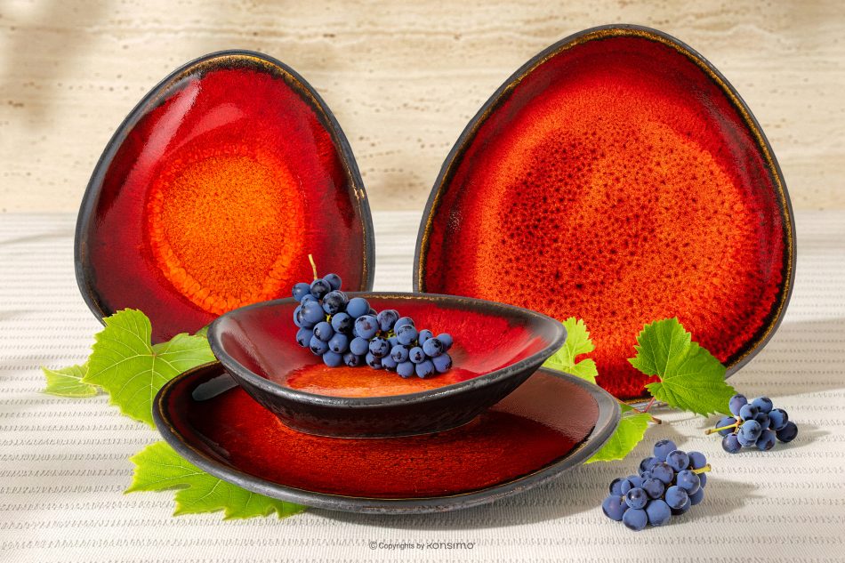 PRIMA Handglasiertes Geschirrset für 2 Personen (4 tlg.) rot rot - Foto 1