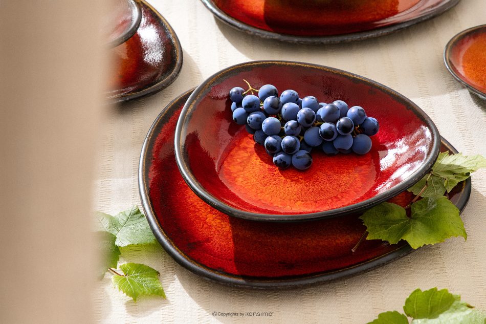 PRIMA Handglasiertes Geschirrset für 2 Personen (4 tlg.) rot rot - Foto 11