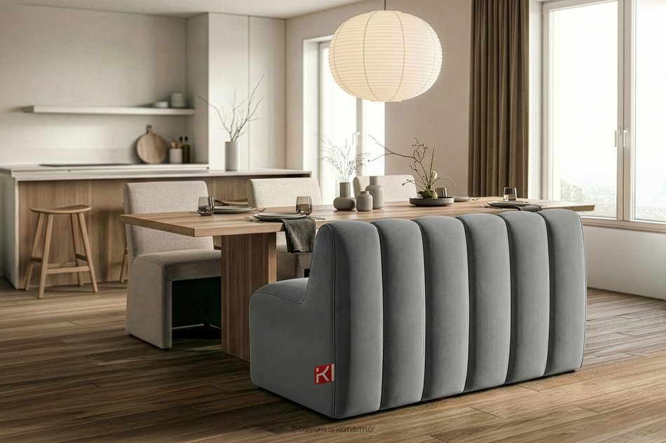 CORDA Gepolsterte Esszimmerbank 120 cm hellgrauer Velours hellgrau - Foto 9