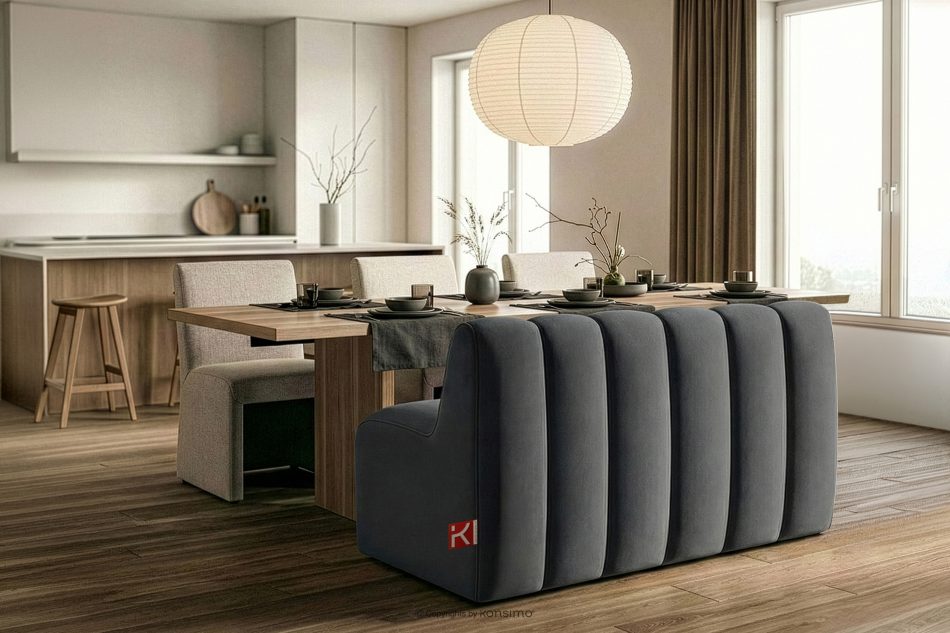 CORDA Gepolsterte Esszimmerbank 120 cm dunkelgrauer Velours dunkelgrau - Foto 9