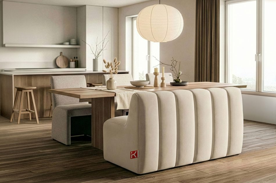 CORDA Gepolsterte Esszimmerbank 120 cm cremefarbener Velours cremefarben - Foto 9