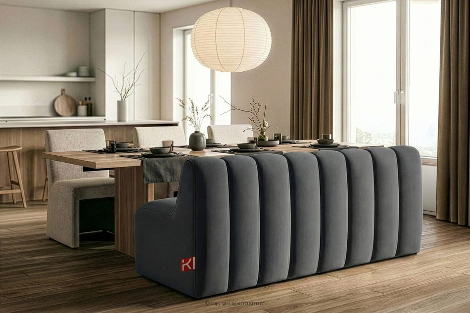 CORDA Gepolsterte Esszimmerbank 160 cm dunkelgrauer Velours dunkelgrau - Foto 9