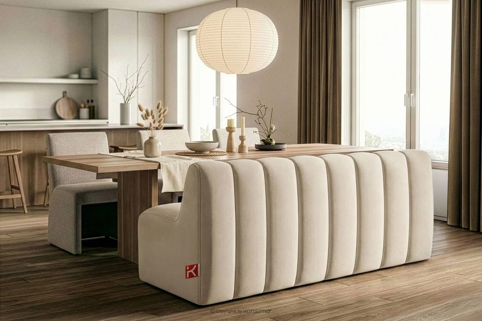 CORDA Gepolsterte Esszimmerbank 160 cm cremefarbener Velours cremefarben - Foto 9