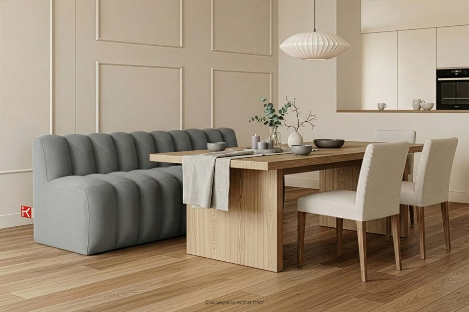 CORDA Gepolsterte Esszimmerbank 200 cm hellgrauer Velours hellgrau - Foto 1