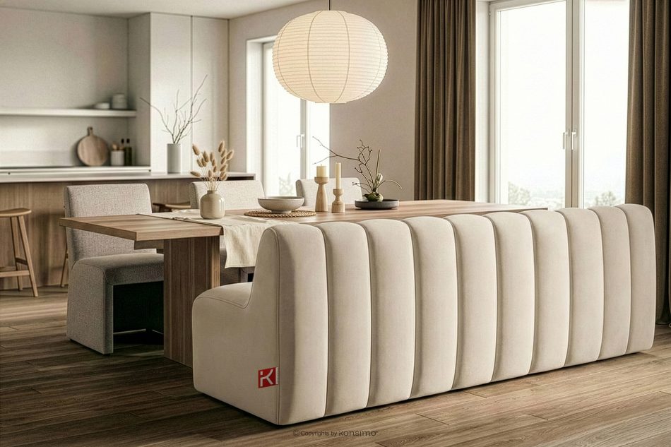 CORDA Gepolsterte Esszimmerbank 200 cm cremefarbener Velours cremefarben - Foto 9