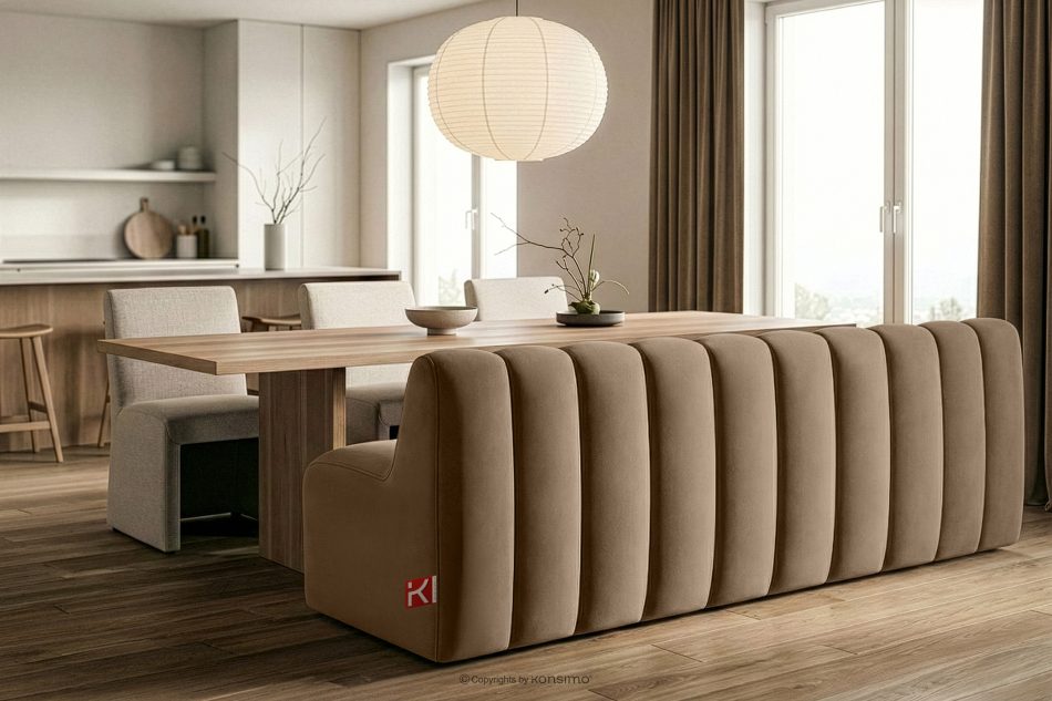 CORDA Gepolsterte Esszimmerbank 200 cm beiger Velours beige - Foto 9