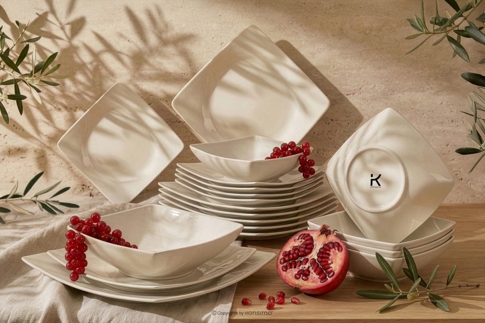 EPIRI Quadratisches Essgeschirrset beige glänzend für 6 Personen (18 tlg) beige glänzend - Foto 1