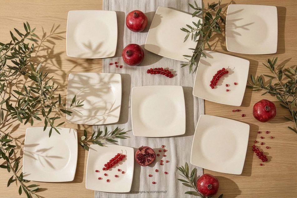 EPIRI Quadratisches Essgeschirrset beige glänzend für 6 Personen (18 tlg) beige glänzend - Foto 13