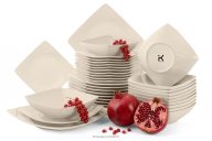 Quadratisches Essgeschirrset beige glänzend 12 Personen (36 tlg)