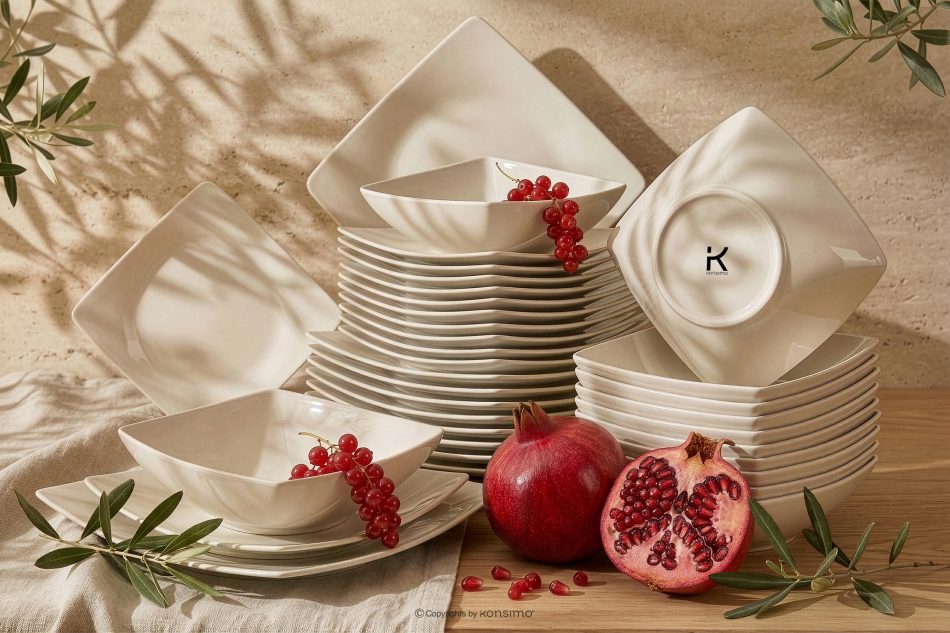 EPIRI Quadratisches Essgeschirrset beige glänzend 12 Personen (36 tlg) beige glänzend - Foto 1