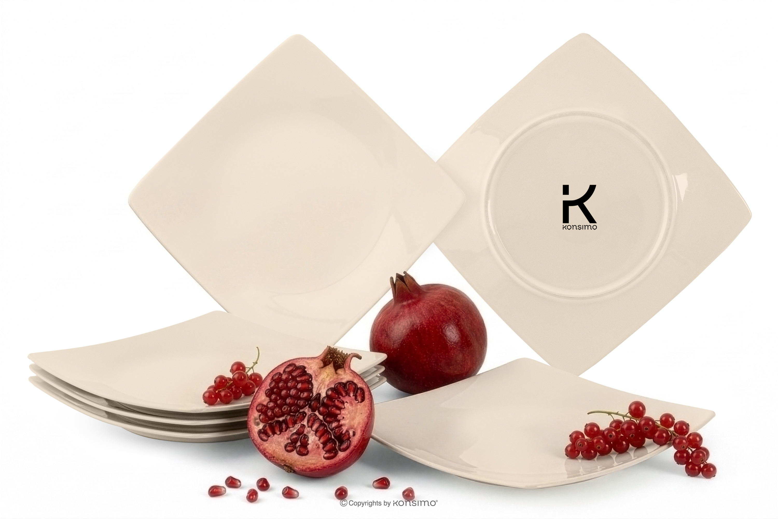 Quadratischer Dessertteller beige glänzend 6 tlg