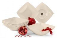 Quadratischer Suppenteller beige glänzend 6 tlg