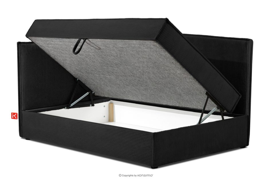 ROTI Boxspringbett mit Rückenlehne aus Kordstoff 90 cm schwarz schwarz - Foto 4