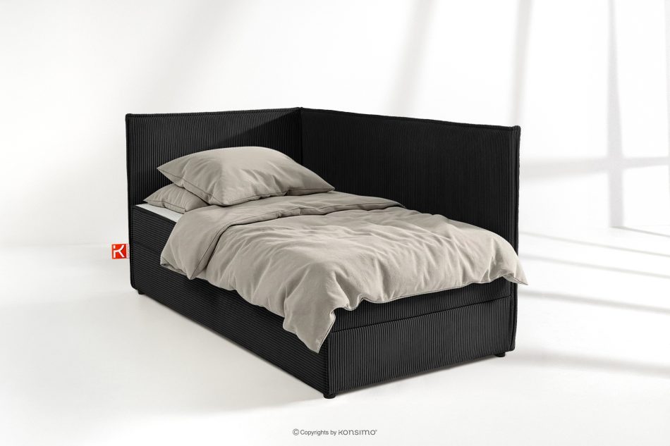 ROTI Boxspringbett mit Rückenlehne aus Kordstoff 90 cm schwarz schwarz - Foto 1
