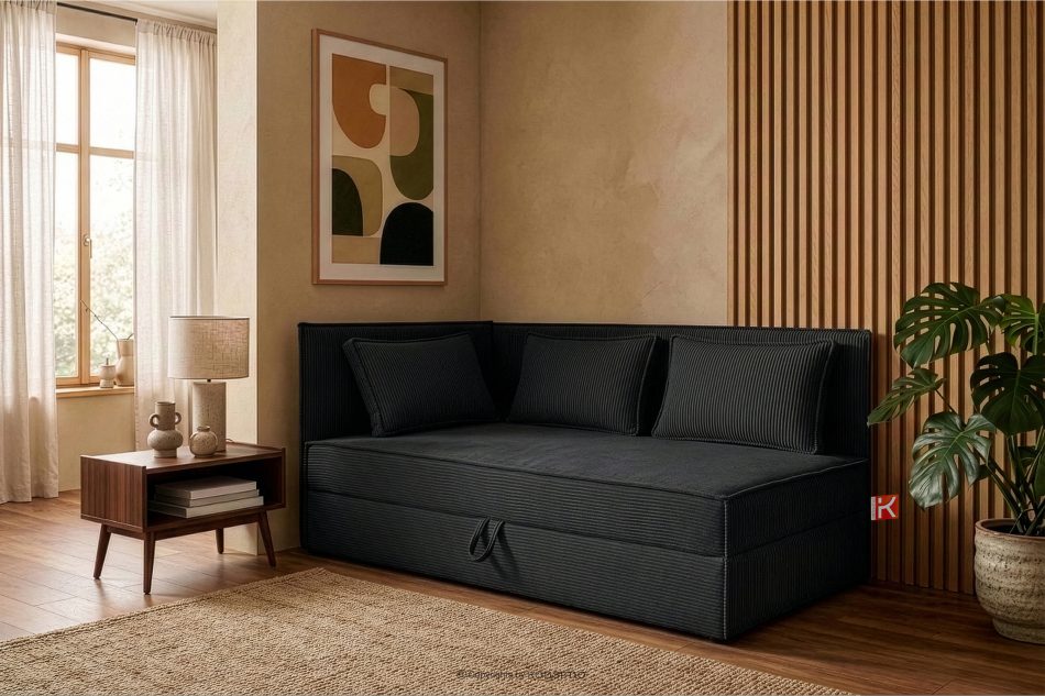 ROTI Boxspringbett mit Rückenlehne aus Kordstoff 90 cm schwarz schwarz - Foto 12