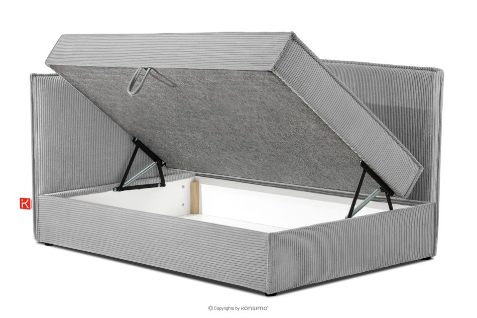 ROTI Boxspringbett mit Rückenlehne aus Kordstoff 90 cm hellgrau hellgrau - Foto 4