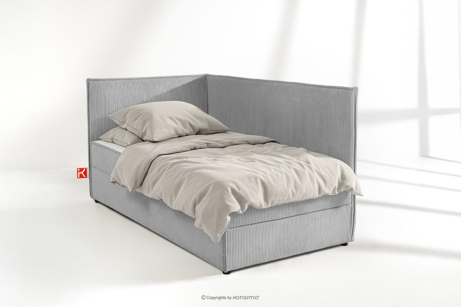 ROTI Boxspringbett mit Rückenlehne aus Kordstoff 90 cm hellgrau hellgrau - Foto 1