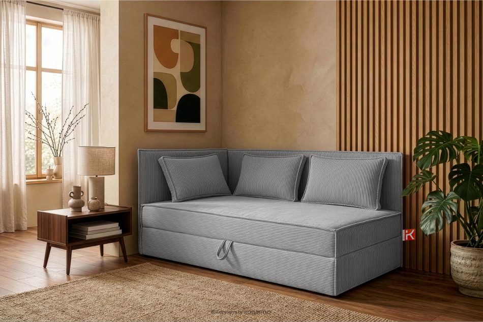 ROTI Boxspringbett mit Rückenlehne aus Kordstoff 90 cm hellgrau hellgrau - Foto 12