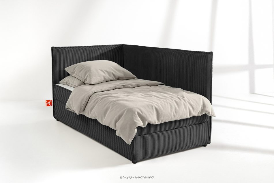 ROTI Boxspringbett mit Rückenlehne aus Kordstoff 90 cm dunkelgrau dunkelgrau - Foto 1