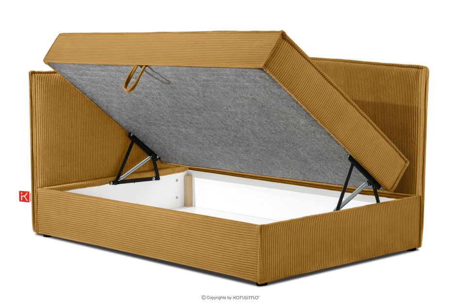 ROTI Boxspringbett mit Rückenlehne aus Kordstoff 90 cm gelb gelb - Foto 4