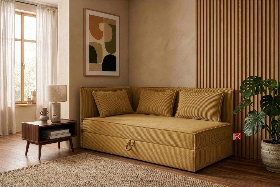 ROTI Boxspringbett mit Rückenlehne aus Kordstoff 90 cm gelb gelb - Foto 12