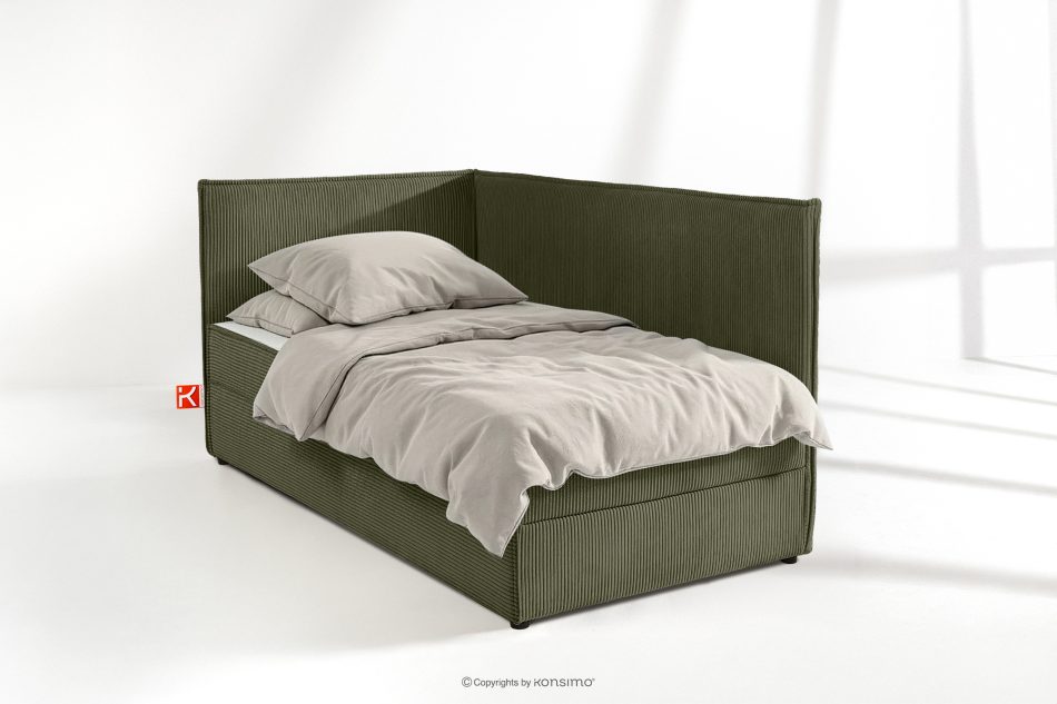ROTI Boxspringbett mit Rückenlehne aus Kordstoff 90 cm olivgrün olivgrün - Foto 1