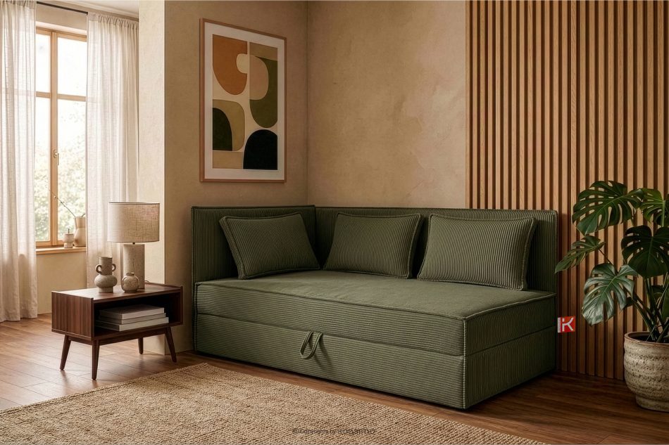 ROTI Boxspringbett mit Rückenlehne aus Kordstoff 90 cm olivgrün olivgrün - Foto 12