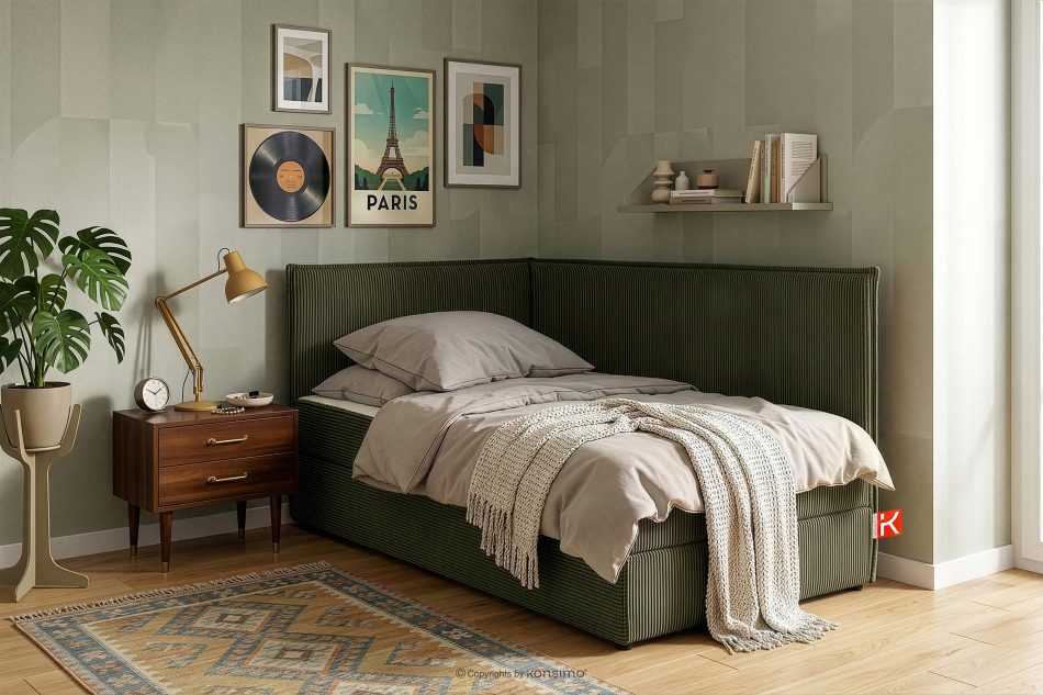 ROTI Boxspringbett mit Rückenlehne aus Kordstoff 90 cm olivgrün olivgrün - Foto 13