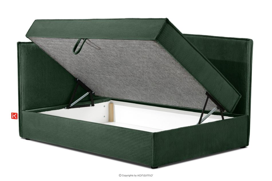 ROTI Boxspringbett 90 cm für Jugendliche mit Rückenlehne aus dunkelgrünem Kordstoff dunkelgrün - Foto 4