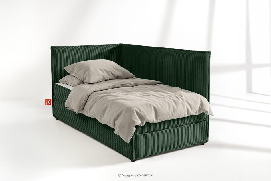 ROTI Boxspringbett 90 cm für Jugendliche mit Rückenlehne aus dunkelgrünem Kordstoff dunkelgrün - Foto 1