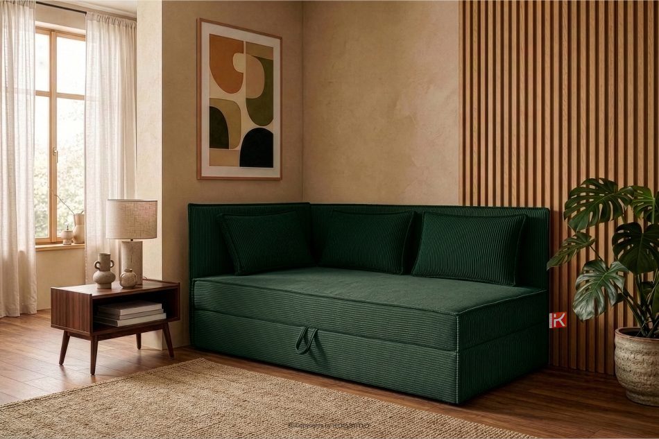 ROTI Boxspringbett 90 cm für Jugendliche mit Rückenlehne aus dunkelgrünem Kordstoff dunkelgrün - Foto 12