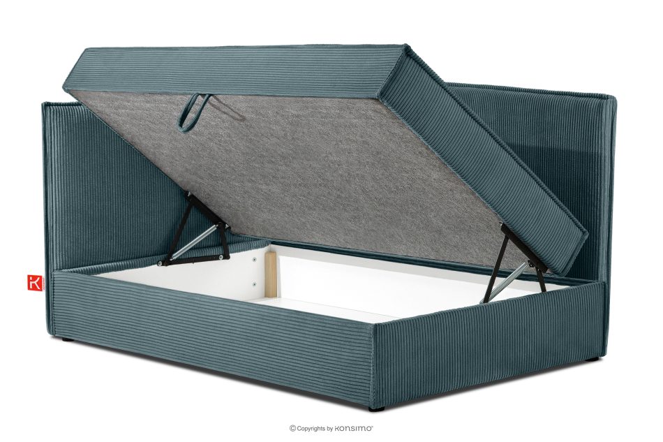 ROTI Boxspringbett 90 cm für Jugendliche mit Rückenlehne aus blauem Kordstoff blau - Foto 4