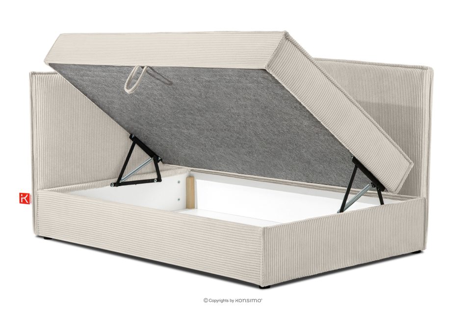 ROTI Boxspringbett 90 cm für Jugendliche mit Rückenlehne aus cremefarbenem Kordstoff cremefarben - Foto 4