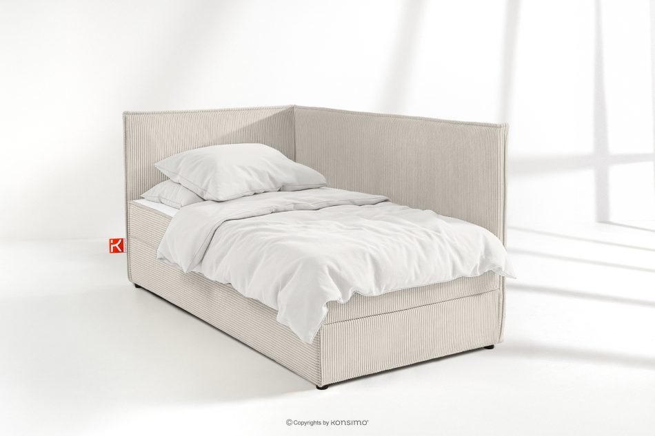ROTI Boxspringbett 90 cm für Jugendliche mit Rückenlehne aus cremefarbenem Kordstoff cremefarben - Foto 1