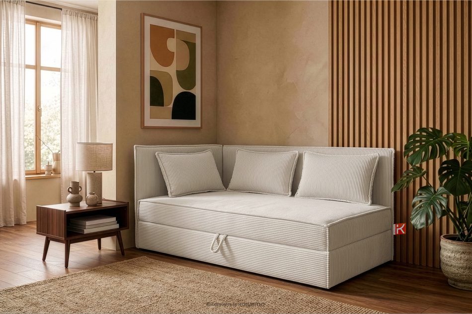 ROTI Boxspringbett 90 cm für Jugendliche mit Rückenlehne aus cremefarbenem Kordstoff cremefarben - Foto 12