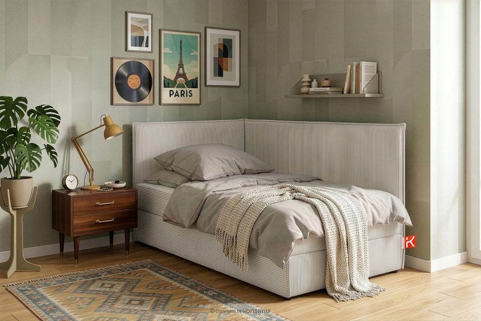 ROTI Boxspringbett 90 cm für Jugendliche mit Rückenlehne aus cremefarbenem Kordstoff cremefarben - Foto 13