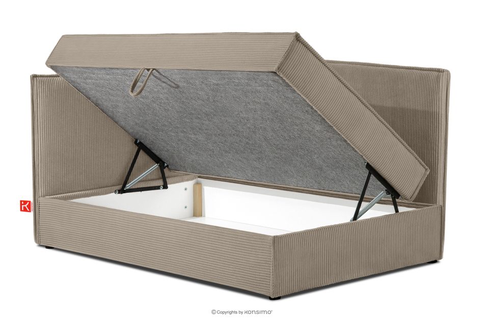 ROTI Boxspringbett 90 cm für Jugendliche mit Rückenlehne aus beigem Kordstoff beige - Foto 4