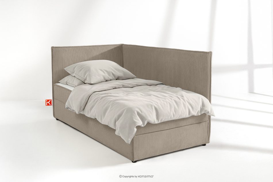ROTI Boxspringbett 90 cm für Jugendliche mit Rückenlehne aus beigem Kordstoff beige - Foto 1